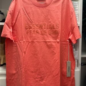 Fear of God Essentials Tee Coral Pink Logo T-Shirt Size S Authentic